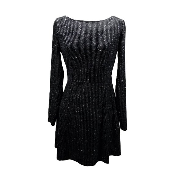 NWT Lulus Black Glitter Open-Back Long-Sleeve Mini Dress SZ L - Picture 1 of 12